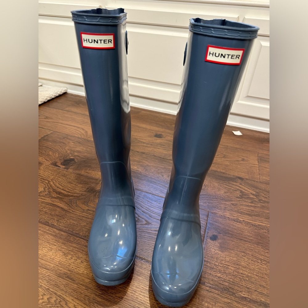 Hunter Original Tall Rain Boots size 9 Blue/Gray gloss
